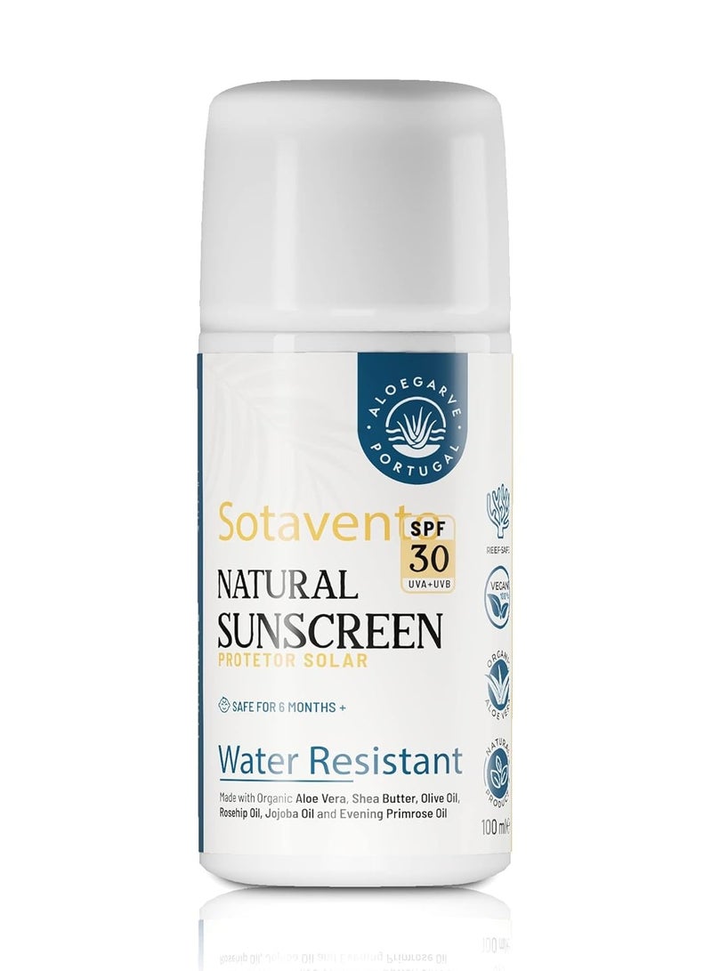 Sotavento Sunscreen Mineral with Organic Aloe Vera, Shea Butter, Solar Waterproof - SPF30 100ml