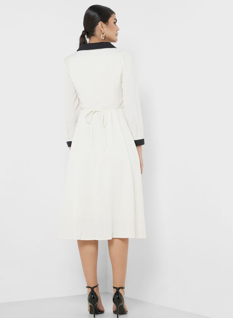 Contrast Collar A-Line Dress