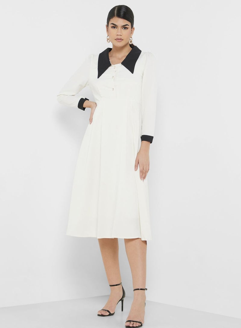 Contrast Collar A-Line Dress