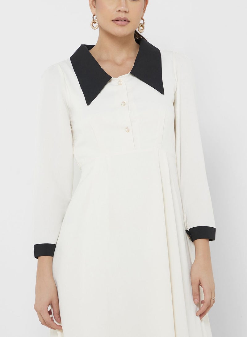 Contrast Collar A-Line Dress