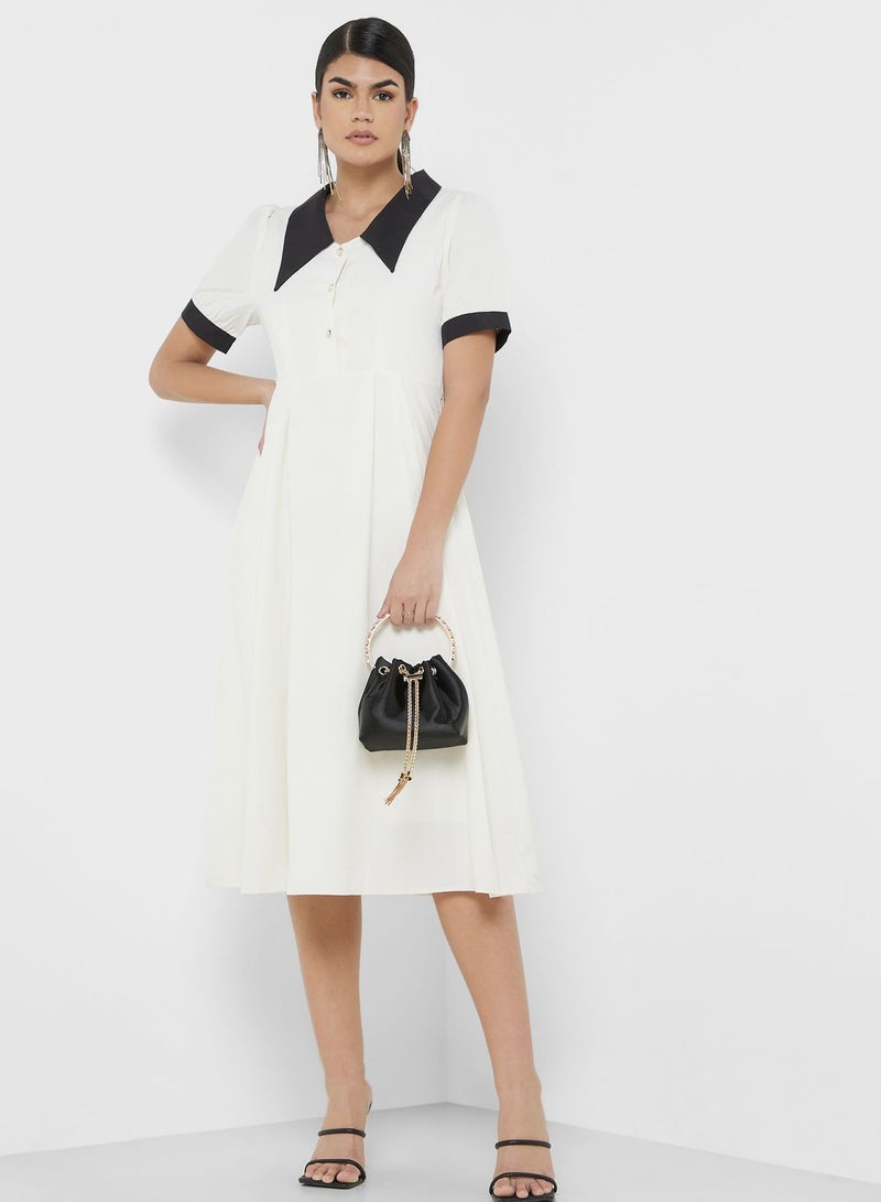 Contrast Collar A-Line Dress