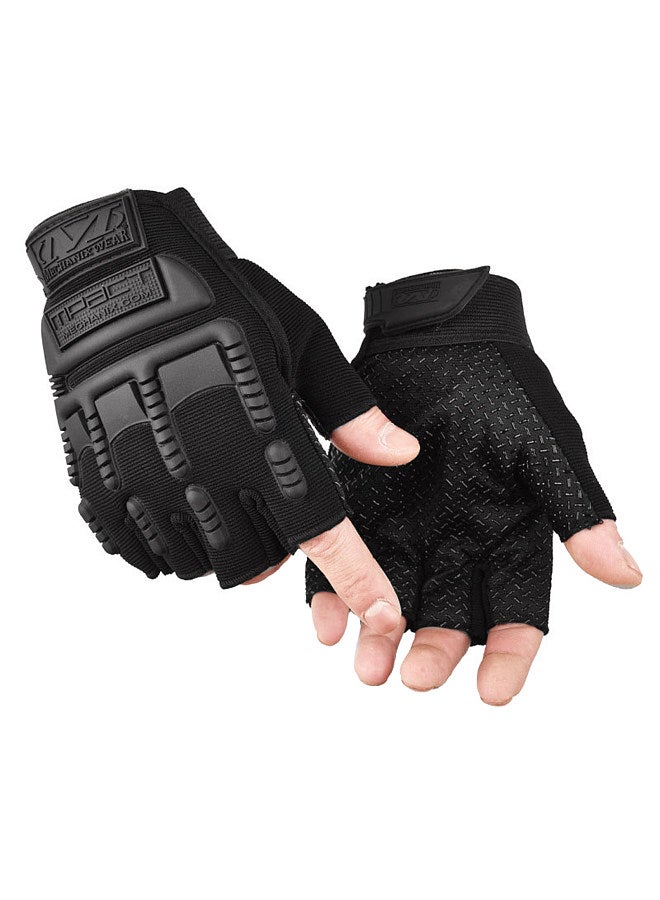 Free Soldier Half-Finger Gloves Military Fans Tactical Non-slip SEAL Special Forces Combat Fighting Four-Season Wear-resistant Breathable Fighting Black One Size