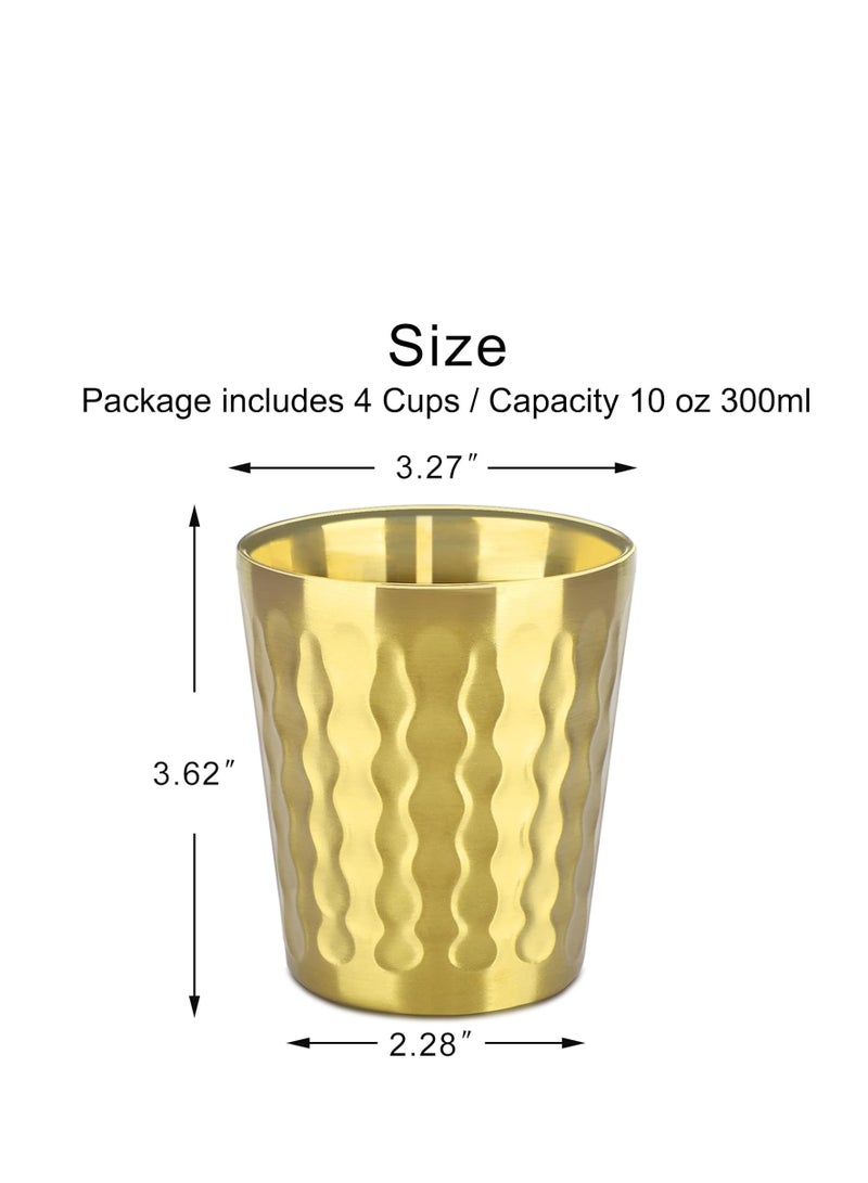 Beasea 10oz Stainless Steel Cups 4 Pack Gold Double Wall Metal Stackable Insulated Portable Drinking Tumblers Unbreakable Shatterproof Glasses for Home Restaurant Party Camping Travelling