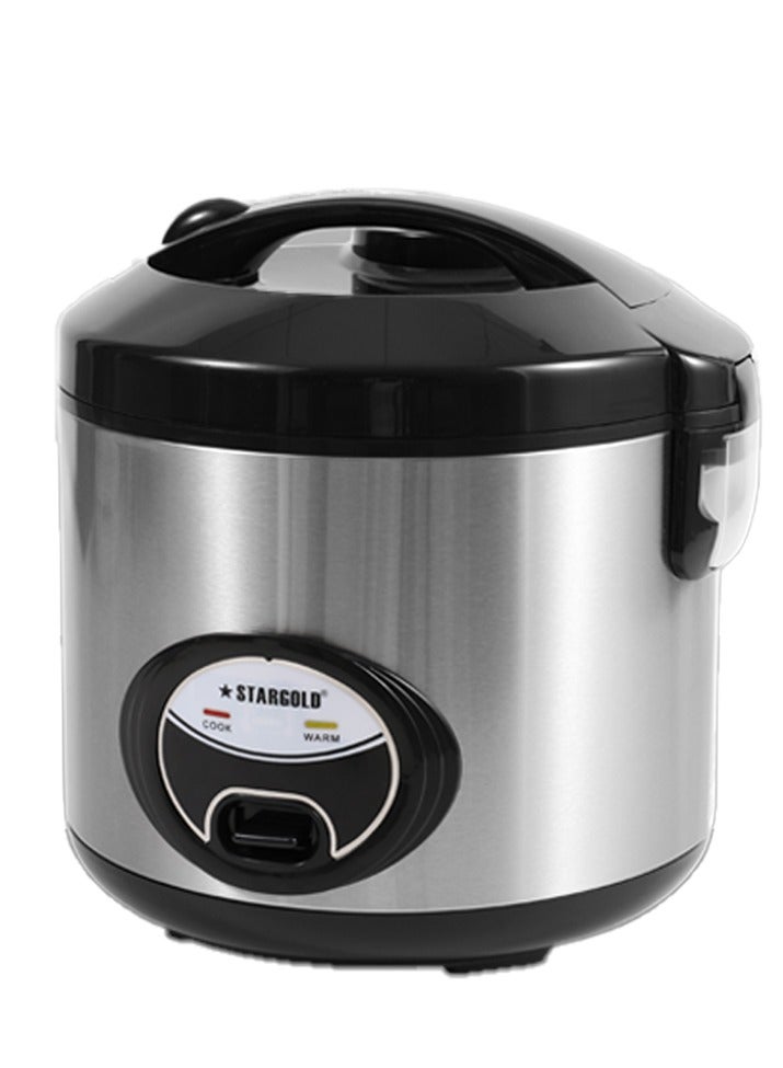 Electric Rice Cooker Non Stick Inner Pot 2.2 L  Stainless Steel Body Steamer Cook Warm Functions 900 W Silver/Black