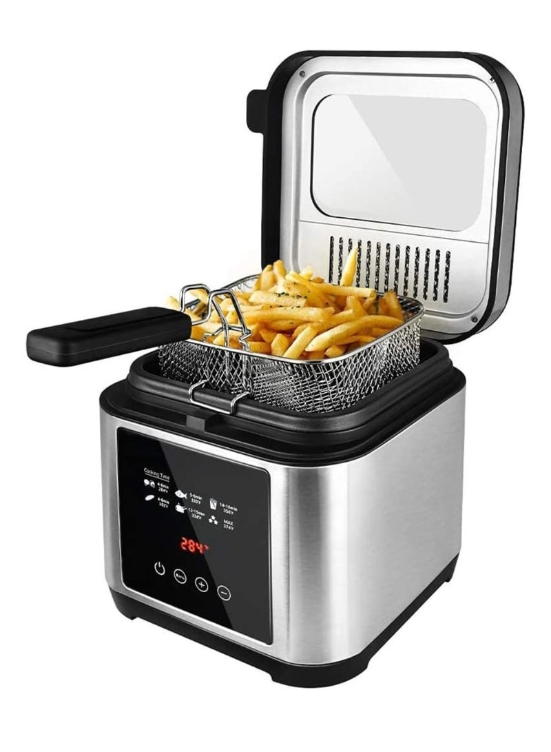 Digital Deep Fryer 2.5L 1200W Capacity with Over-Heat Protection, LED Touch Screen, 2-Hour Timer, Stainless Steel Body, Removable Lid, Large Viewing Window & Filter  Bullet Points