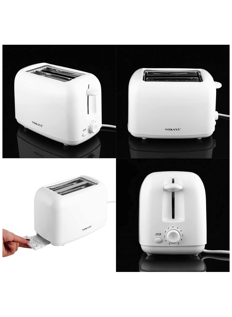 SOKANY Brand Slice Toaster With 6-Gear Baking, Removable Crumb Tray, 700W, White Color, HJT-022