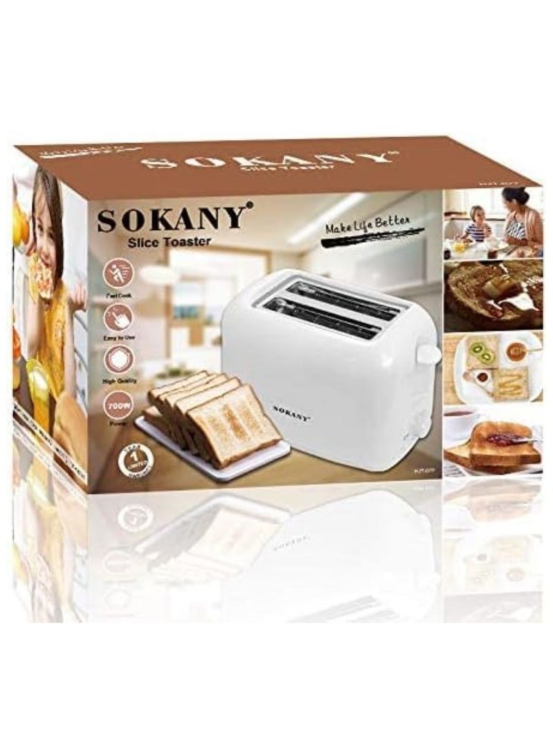 SOKANY Brand Slice Toaster With 6-Gear Baking, Removable Crumb Tray, 700W, White Color, HJT-022