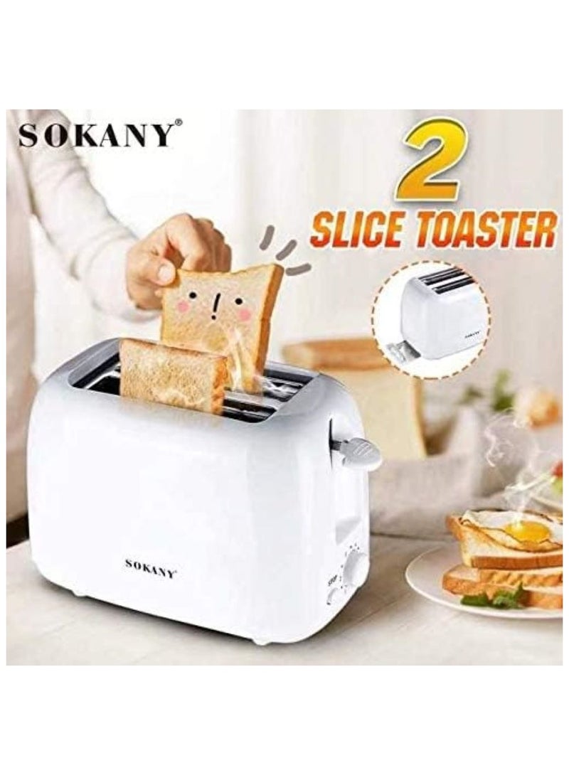 SOKANY Brand Slice Toaster With 6-Gear Baking, Removable Crumb Tray, 700W, White Color, HJT-022