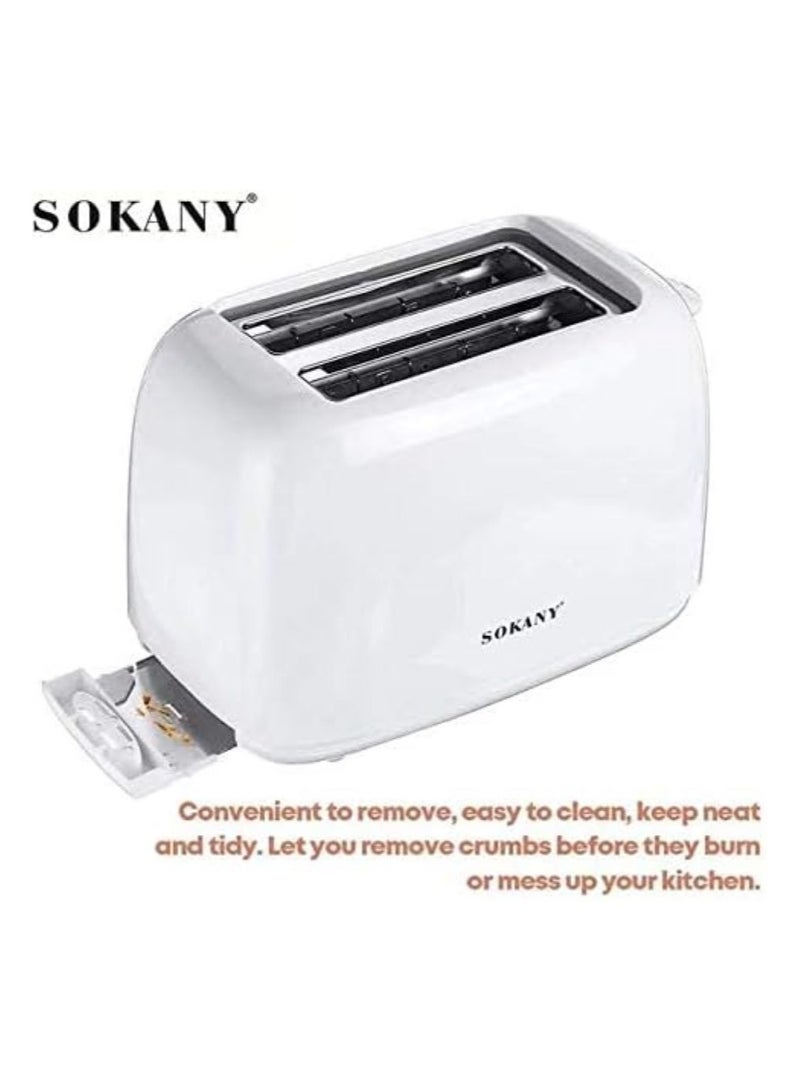 SOKANY Brand Slice Toaster With 6-Gear Baking, Removable Crumb Tray, 700W, White Color, HJT-022