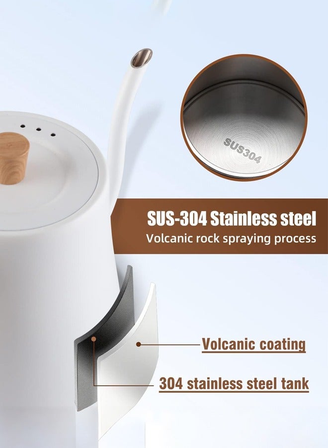 Electric Gooseneck Kettle,3 Presets Pour Over Electric Kettle for Coffee&Tea, Quick Heating Hot Water Kettle, Stainless Steel Inner, Auto Shutoff Boil-Dry Protection, 1000W,0.8L,White