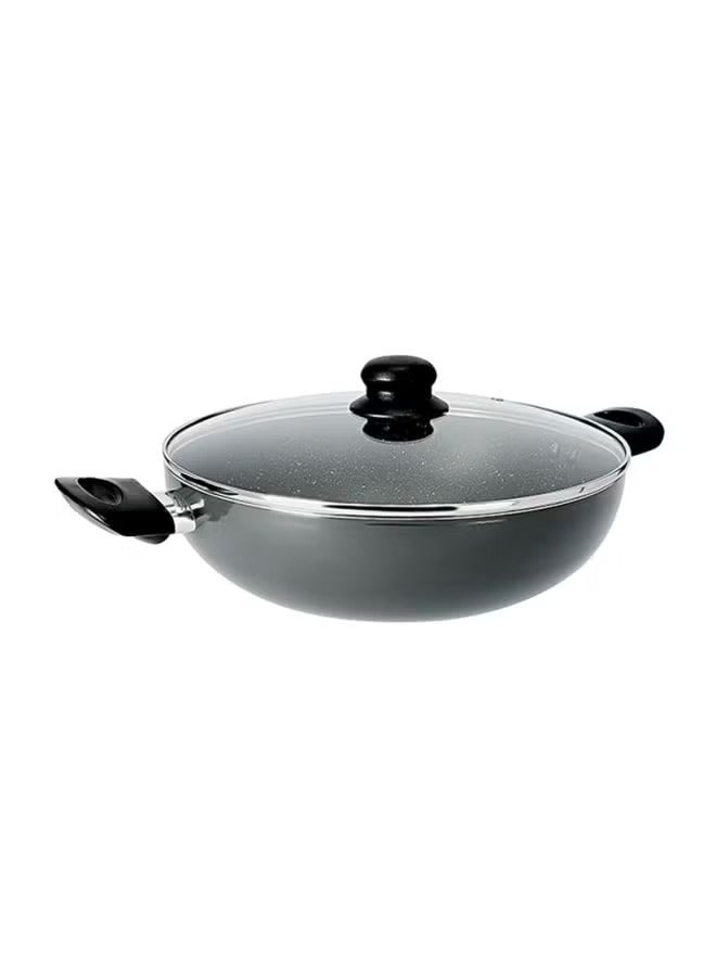 Aluminium Wokpan With Glass Lid Grey 26cm