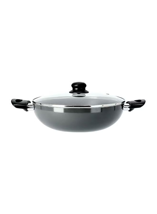 Aluminium Wokpan With Glass Lid Grey 26cm