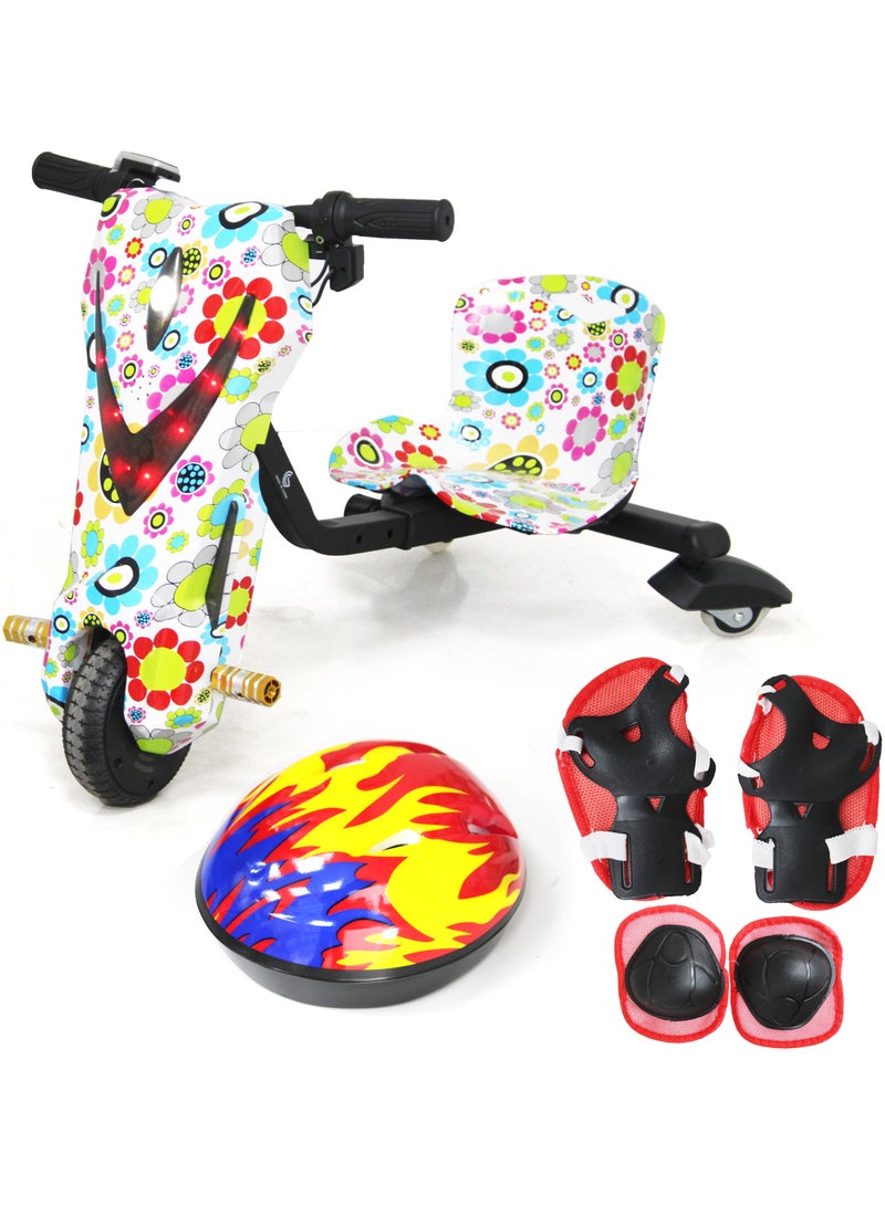 Drifting Electric Scooter for Kids & Adults - 350W Motor 36V Battery Bluetooth LED Headlights Safety Gear 6.5inch Tires 10-25 km Range (Flower Small)