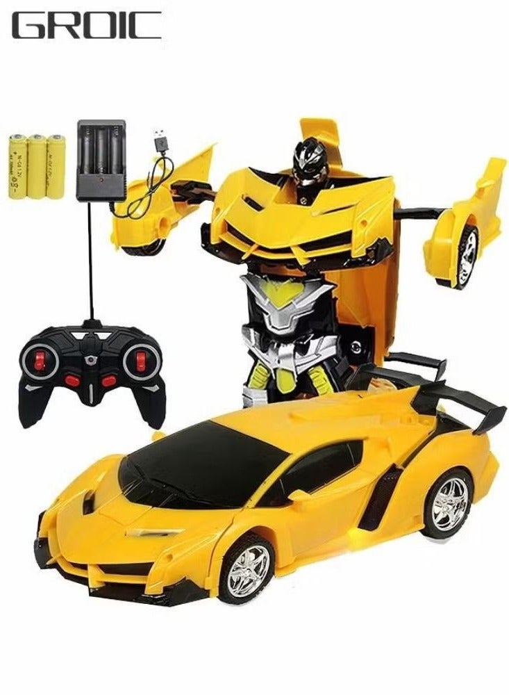 Remote Control Transform Car Toy with Lights Deformation Rechargeable 360°Rotating Stunt Race Car for Kids