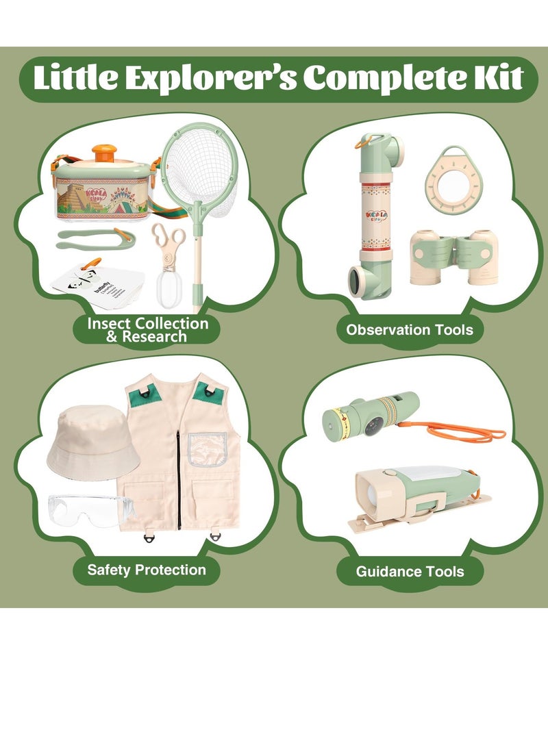 Kids Explorer Kit, Bug Catcher Kit for Kid Bug Catching Kit, with Butterfly Net, Insect Catcher, Binoculars, Vest, Hat,Goggles, Magnifier & Flashlight, Outdoor Nature Exploration Toys for Kid