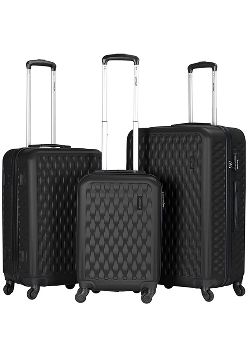 3-Piece ABS Hardside Trolley Luggage Set Spinner Wheels with Number Lock 20/24/28 Inches Black