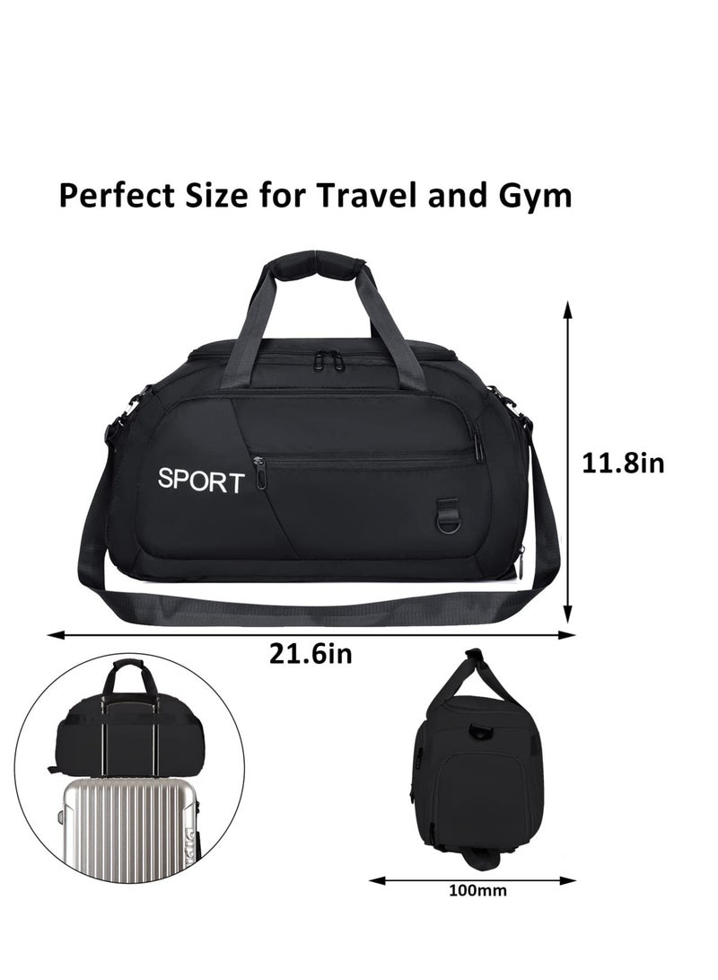 Versatile Waterproof Duffle Bag with Shoe Compartment & Wet Pocket - Foldable Travel Gym Bag for Men & Women, Perfect Carry-On for All Adventures (Black)