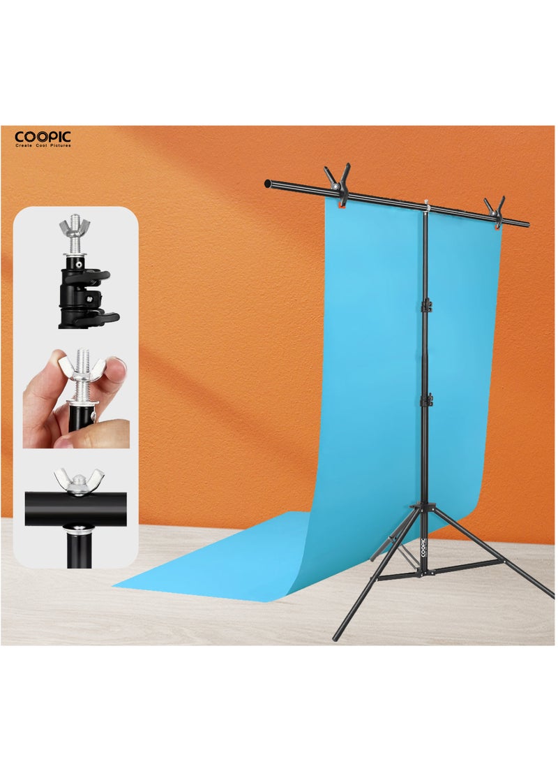 COOPIC Professional Studio Photography T'Shape Background Support Stand Kit: Adjustable 79inch/200cmTripod Stand with 33inch/83cm Crossbar and 2'pcs Clamps for Video Studio Photography