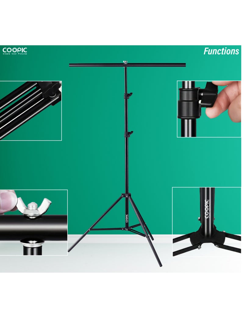 COOPIC Professional Studio Photography T'Shape Background Support Stand Kit: Adjustable 79inch/200cmTripod Stand with 33inch/83cm Crossbar and 2'pcs Clamps for Video Studio Photography