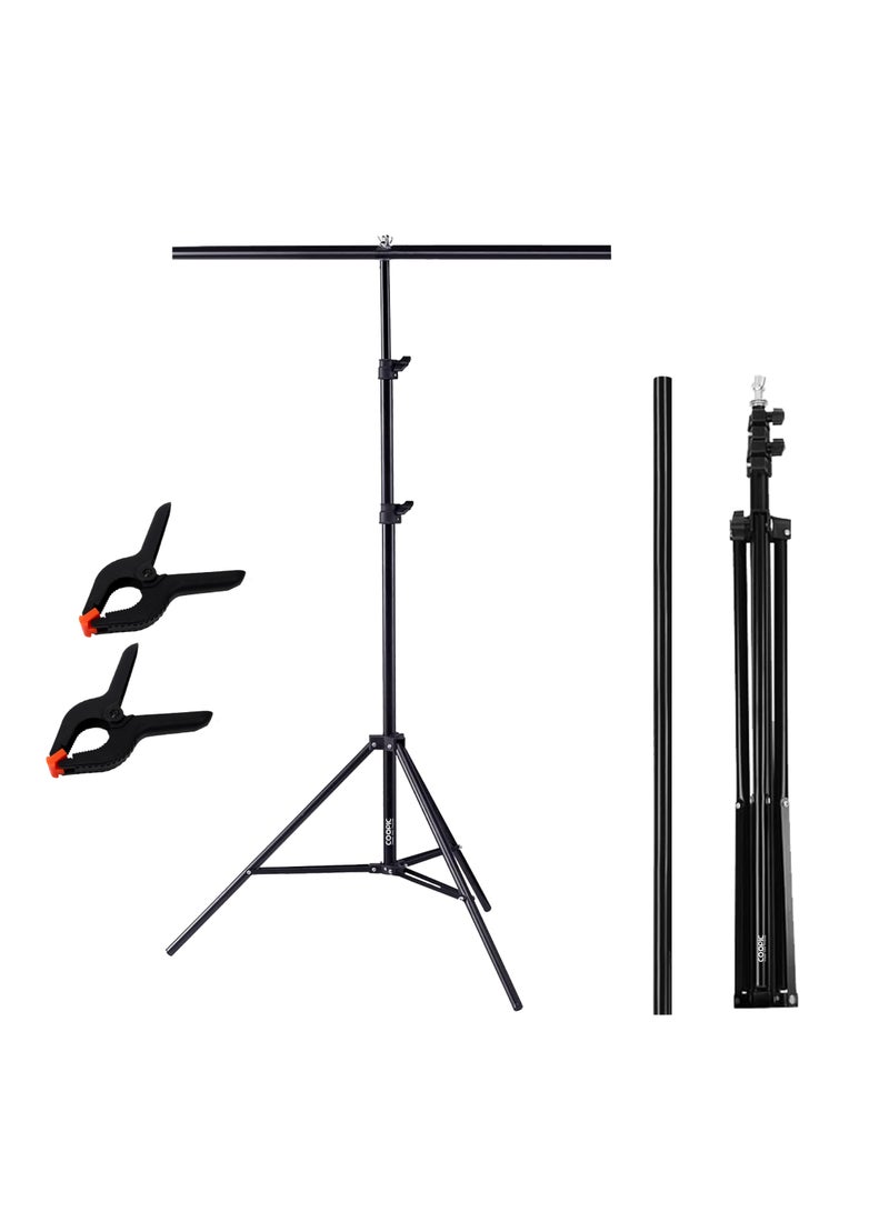 COOPIC Professional Studio Photography T'Shape Background Support Stand Kit: Adjustable 79inch/200cmTripod Stand with 33inch/83cm Crossbar and 2'pcs Clamps for Video Studio Photography