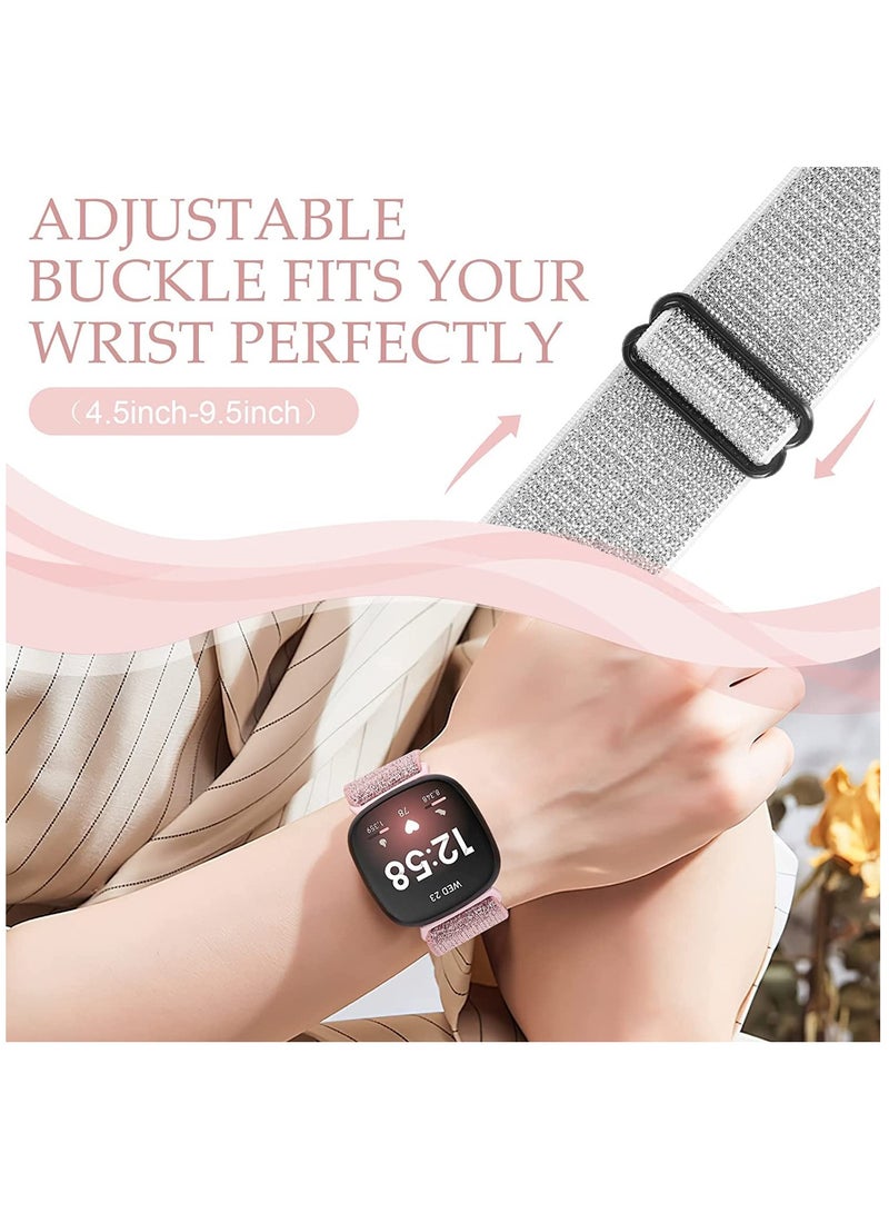 Elastic Bands Compatible with Fitbit Versa 3 / Fitbit Sense, Adjustable Nylon Replacement Straps Wristband for Fitbit Versa Smart Watch for Women Men