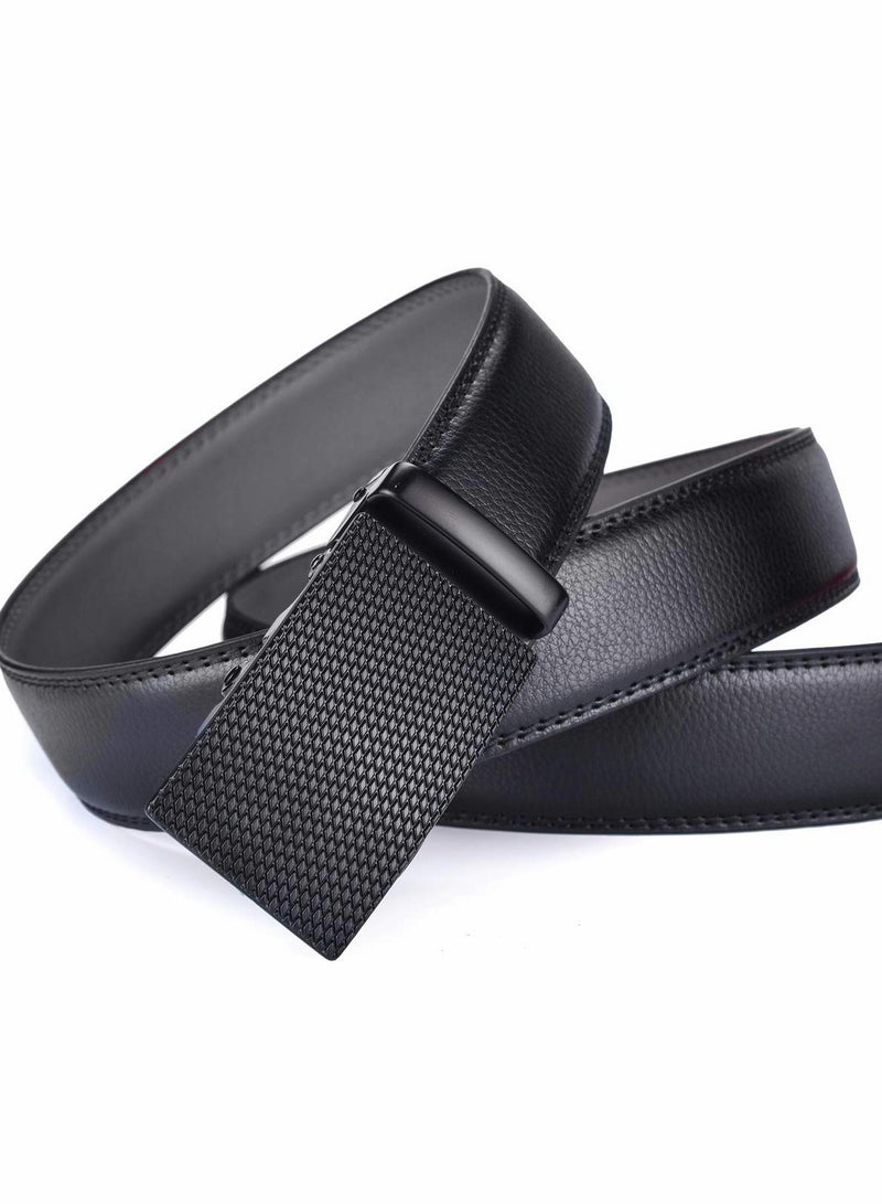 Men's Leather Ratchet Dress Belts with Automatic Buckle Belt Fashion Soft Comfortable and Durable Quality Adjustable Trim to Fit Black