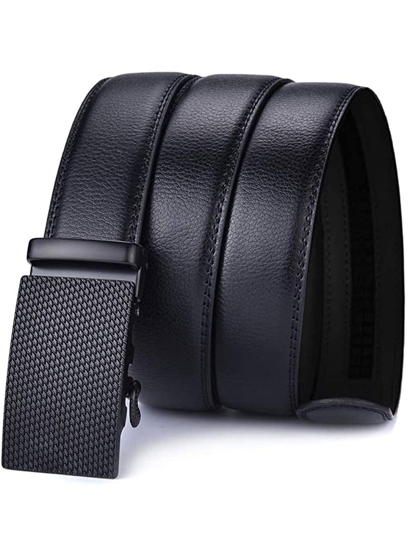 Men's Leather Ratchet Dress Belts with Automatic Buckle Belt Fashion Soft Comfortable and Durable Quality Adjustable Trim to Fit Black