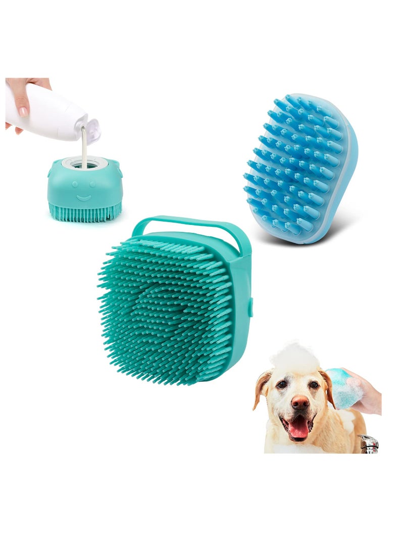 Dog Bath Brush, Soft Silicone Pet Shampoo Massage Dispenser Grooming Shower Brush for Short Long Haired Dogs and Cats Washing 2 Pcs