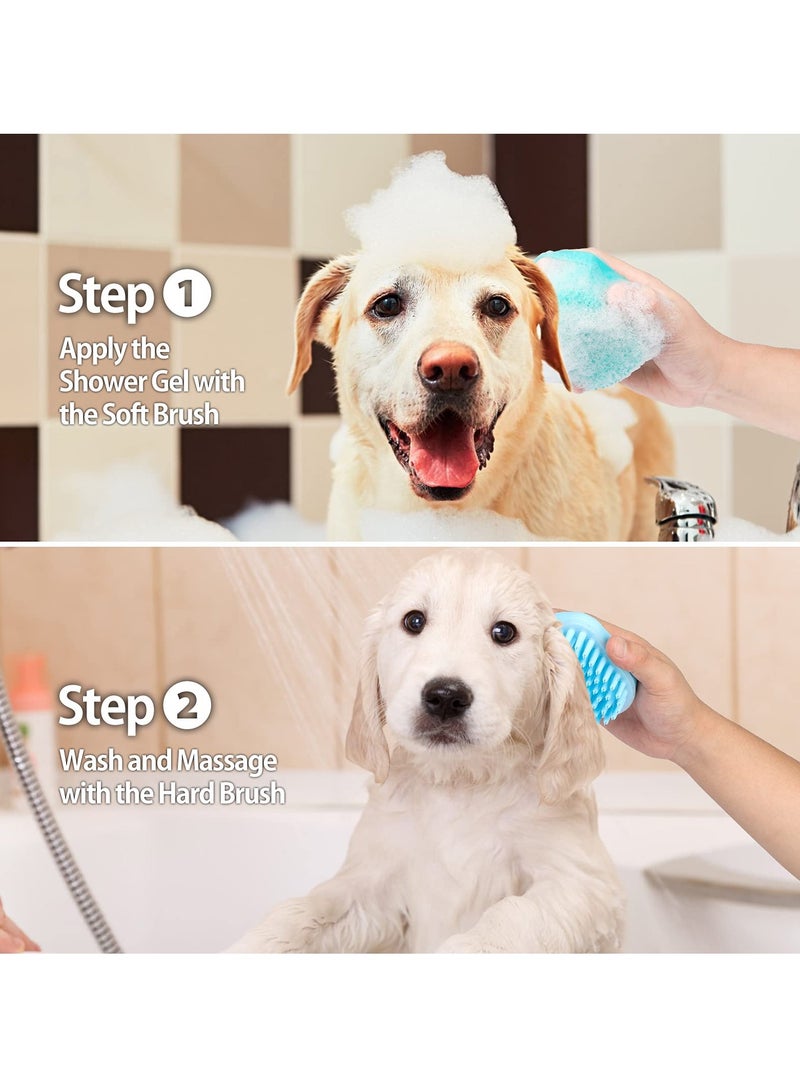 Dog Bath Brush, Soft Silicone Pet Shampoo Massage Dispenser Grooming Shower Brush for Short Long Haired Dogs and Cats Washing 2 Pcs