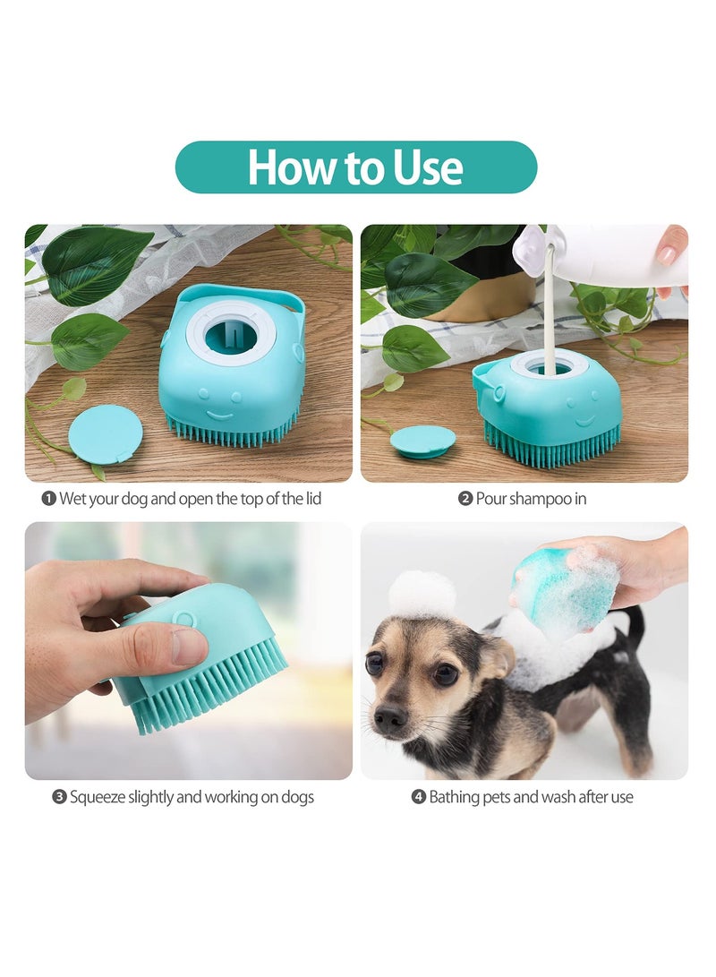 Dog Bath Brush, Soft Silicone Pet Shampoo Massage Dispenser Grooming Shower Brush for Short Long Haired Dogs and Cats Washing 2 Pcs