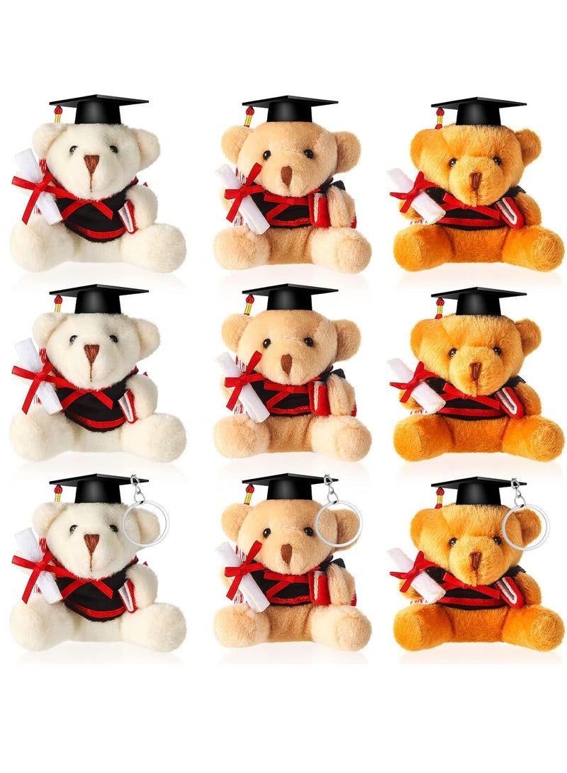 Teddy Bear Pendant, Mini Graduation Plush Bear Gift Stuffed Animal Black Cap Gift for Class Gradution Present, College, High School 9 Pcs