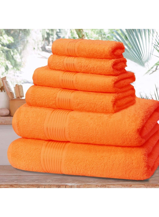 Elvana Home Ultra Soft 6 Pack Cotton Towel Set Contains 2 Bath Towels 28X55 Inch 2 Hand Towels 16X24 Inch And 2 Wash Coths 12X12 Inch Ideal For Everyday Use Compact And Lightweight Orange