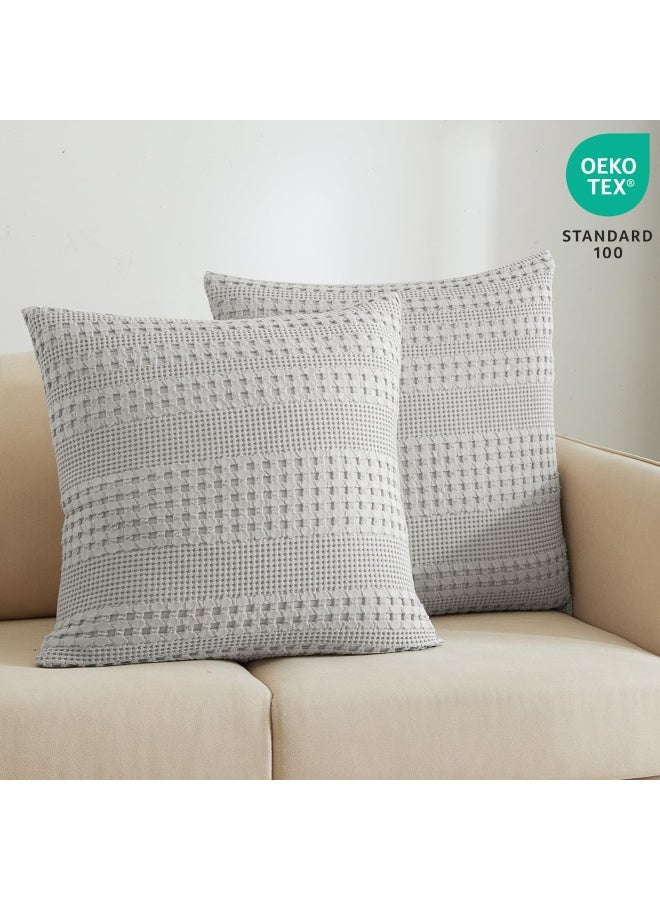 100% Cotton Waffle Weave Euro Sham Covers 2 Pack 26 Inch X 26 Inch Pillow Covers For Elegant Home Decorative No Insert Decorative Euro Throw Pillow Covers For Bed Couch Sofa Light Grey
