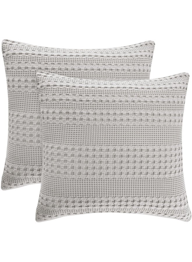 100% Cotton Waffle Weave Euro Sham Covers 2 Pack 26 Inch X 26 Inch Pillow Covers For Elegant Home Decorative No Insert Decorative Euro Throw Pillow Covers For Bed Couch Sofa Light Grey