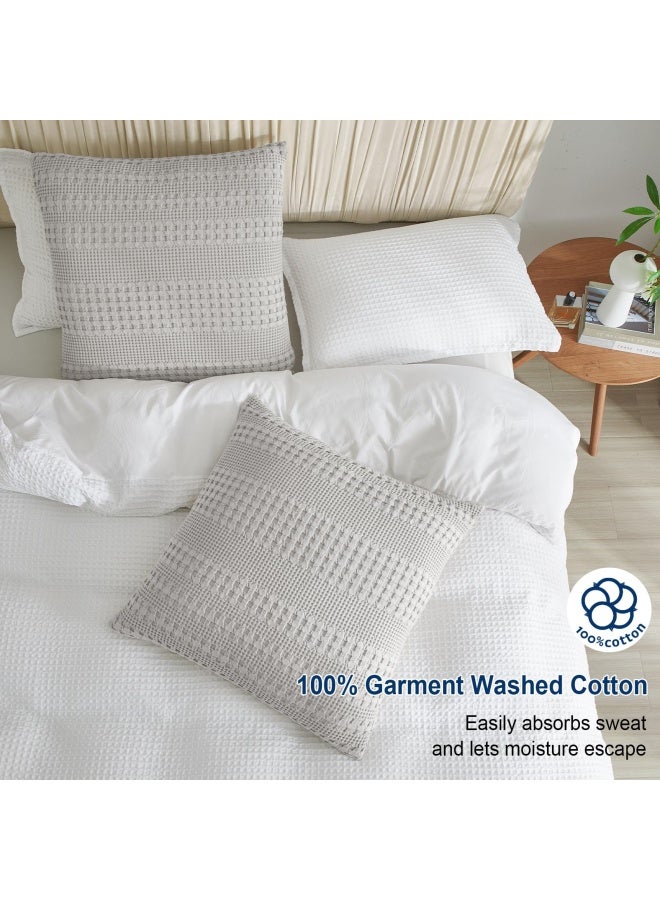 100% Cotton Waffle Weave Euro Sham Covers 2 Pack 26 Inch X 26 Inch Pillow Covers For Elegant Home Decorative No Insert Decorative Euro Throw Pillow Covers For Bed Couch Sofa Light Grey