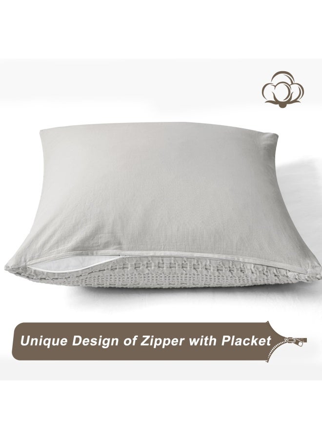 100% Cotton Waffle Weave Euro Sham Covers 2 Pack 26 Inch X 26 Inch Pillow Covers For Elegant Home Decorative No Insert Decorative Euro Throw Pillow Covers For Bed Couch Sofa Light Grey