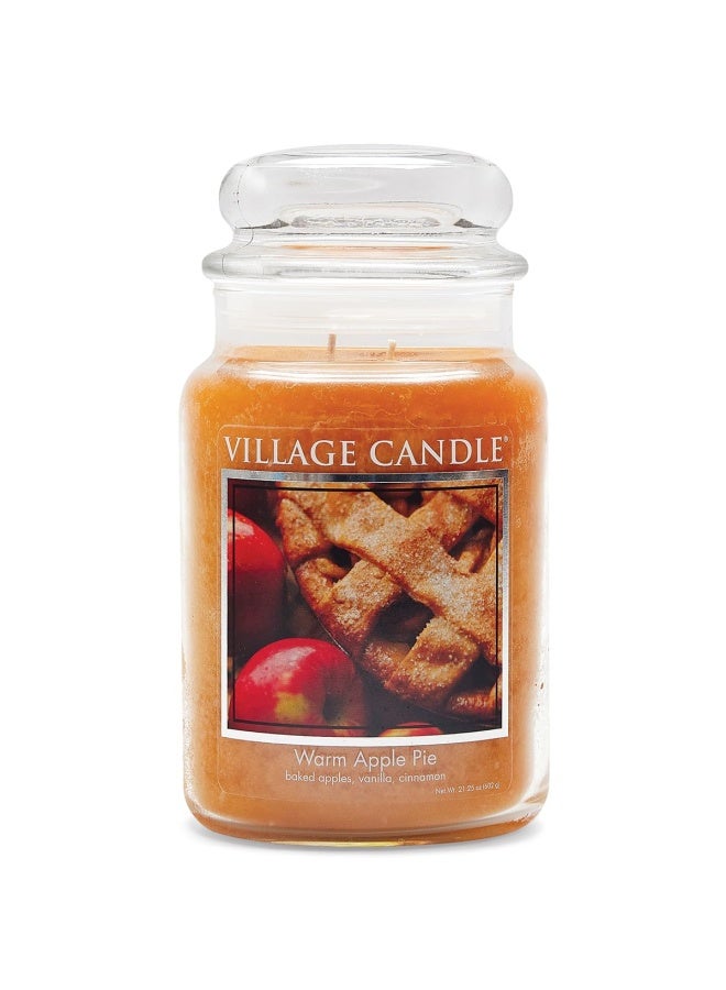 Village Candle Warm Apple Pie Large Glass Apothecary Jar Scented Candle 21.25 Oz Brown