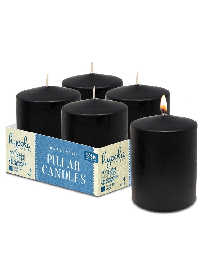 Hyoola Black Pillar Candles 2X3 Inch 4 Pack Unscented Pillar Candles European Made