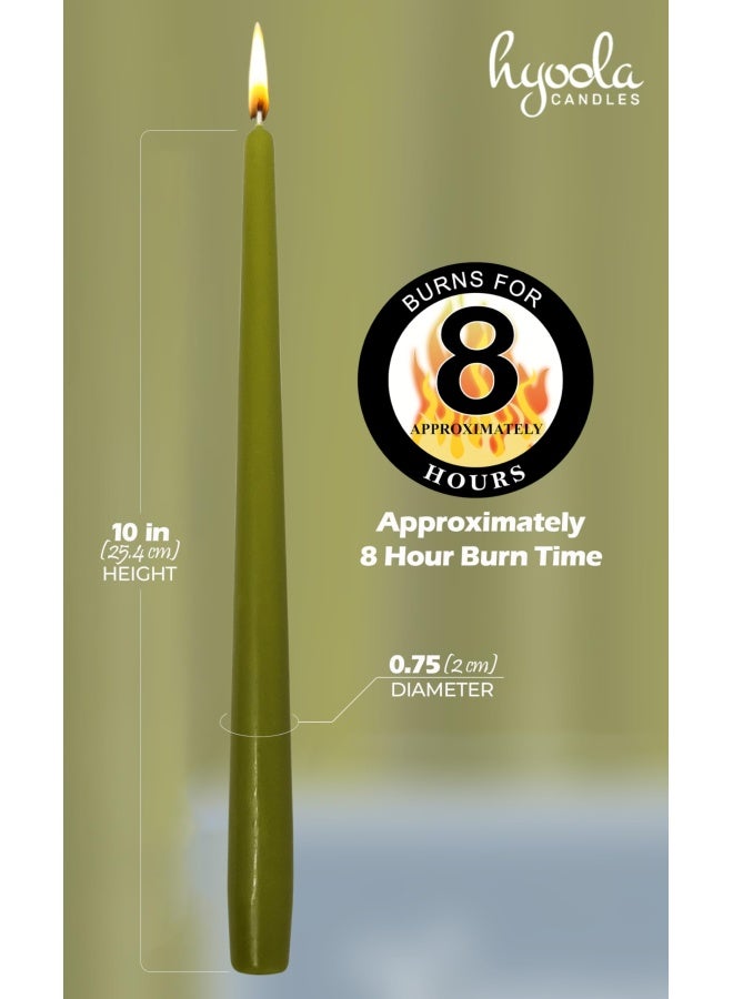 Hyoola Tall Taper Candles 10 Inch Olive Green Unscented Dripless Taper Candles 8 Hour Burn Time 12 Pack