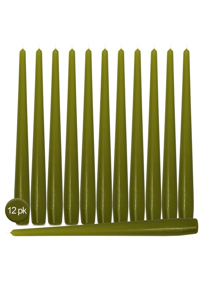 Hyoola Tall Taper Candles 10 Inch Olive Green Unscented Dripless Taper Candles 8 Hour Burn Time 12 Pack