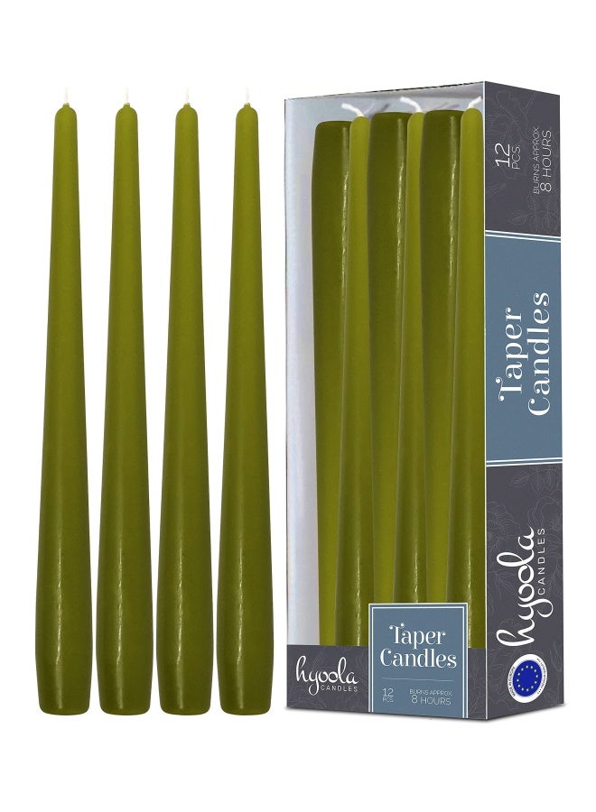 Hyoola Tall Taper Candles 10 Inch Olive Green Unscented Dripless Taper Candles 8 Hour Burn Time 12 Pack