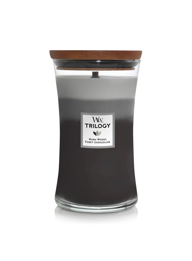 WoodWick Trilogy Large Hourglass Scented Candle with Crackling Wick   Warm Woods   Up to 130 Hours Burn Time