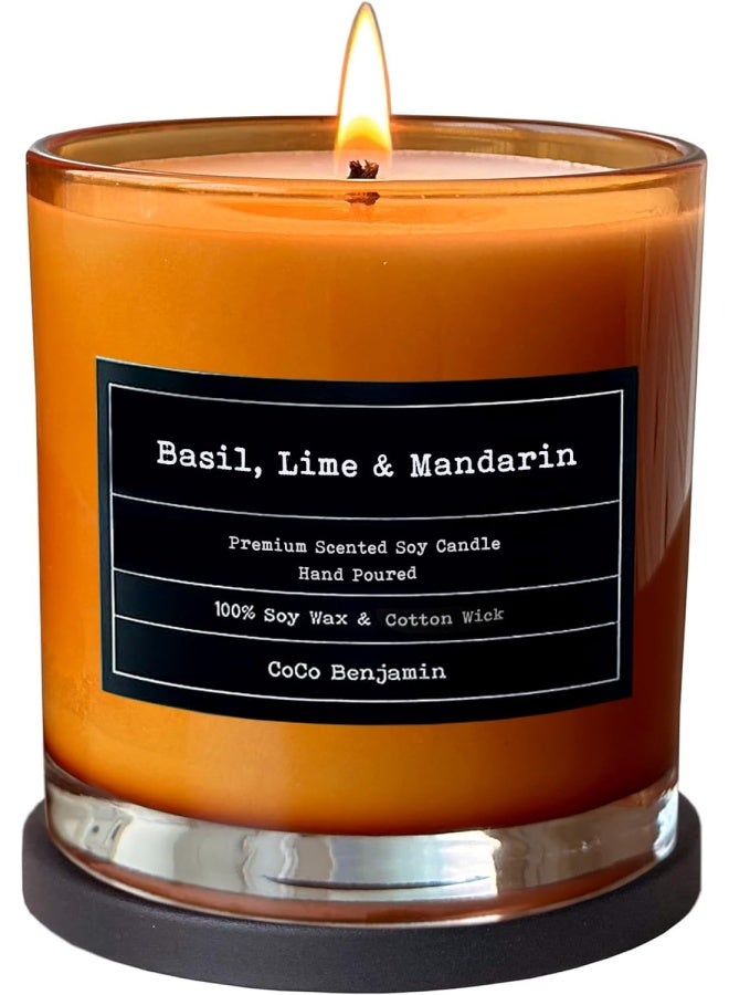 Coco Benjamin Basil Lime And Mandarin 8.1 Oz 100 Soy Hand Poured Soy Candle Highly Scented