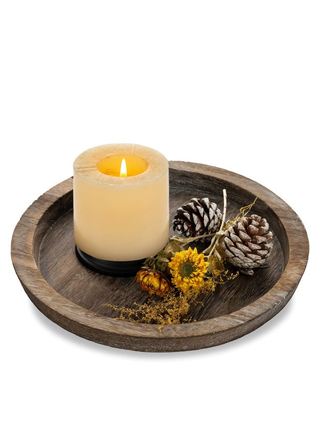 Rustic Wooden Tray Candle Holder Small Wood Decorative Plate Pillar Candle Tray For Farmhouse Kitchen Countertop Bathroom Coffee Table Organizer Home Decor Wedding Centerpiece 11Inch