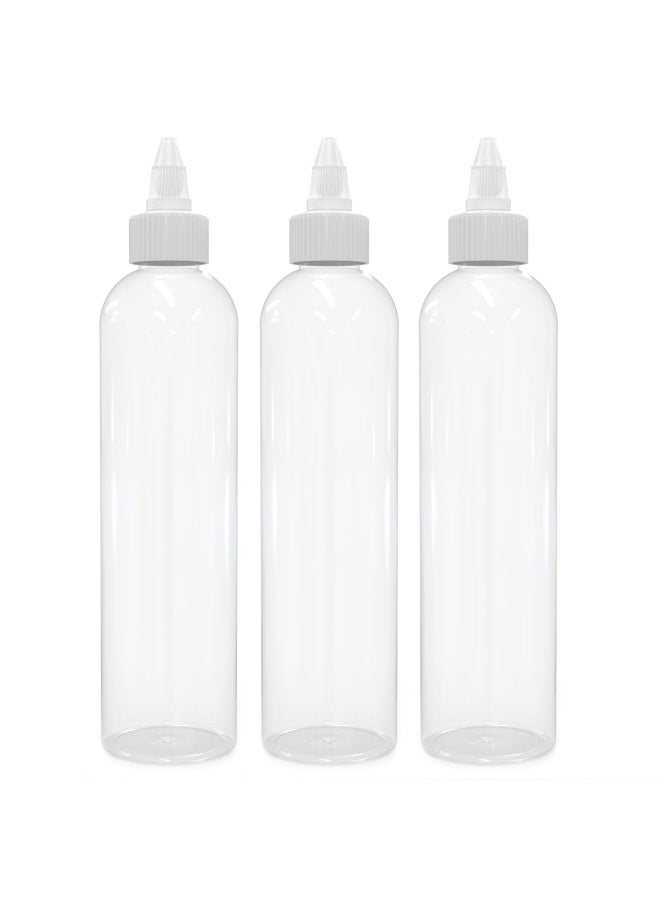 Twist Top Applicator Bottles 8 Oz Crystal Clear Squeeze Empty Plastic Bottles Bpa Free Pet Refillable Open/Close Nozzle Multi Purpose Pack Of 3