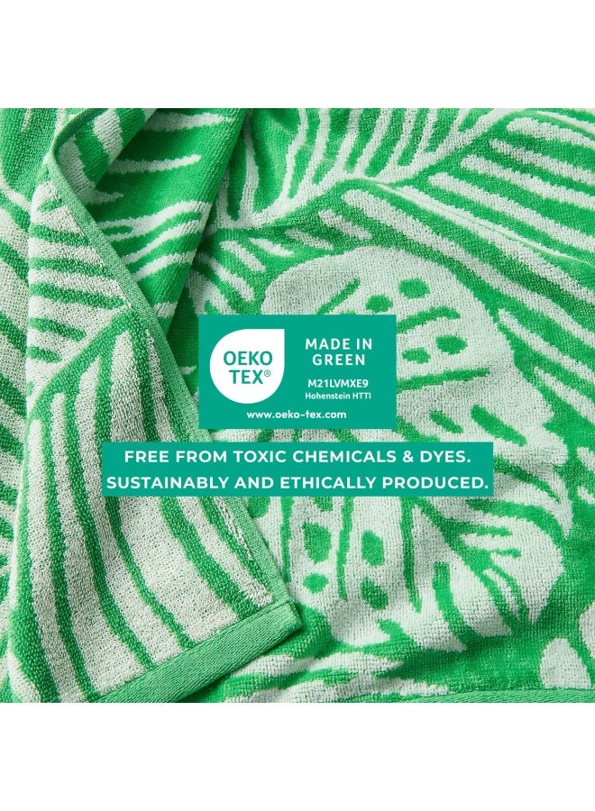 Towel 100% Cotton Large Beach Towel Set Of 2 Palm Beach Towels For Adults And Absorbent Velour Pool Towels Lightweight Quick Dry Beach Towel Pack Green Palm And Stripe