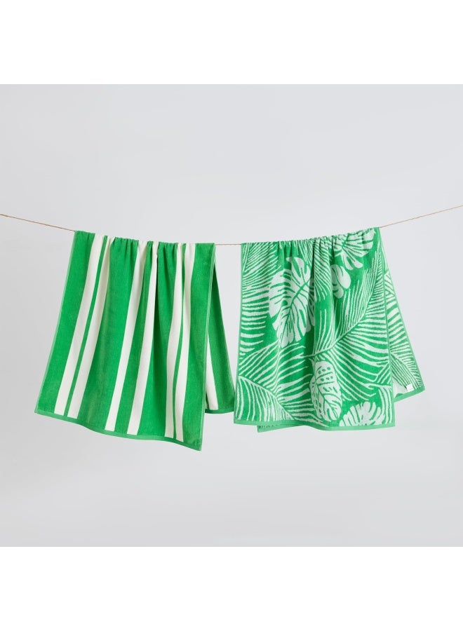 Towel 100% Cotton Large Beach Towel Set Of 2 Palm Beach Towels For Adults And Absorbent Velour Pool Towels Lightweight Quick Dry Beach Towel Pack Green Palm And Stripe