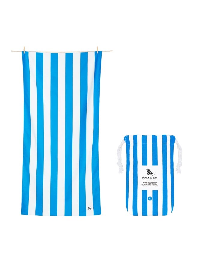 Beach Towel - Quick-Drying  Sand-Free - Compact  Lightweight - 100  Recycled - Includes Bag - Cabana - Bondi Blue - Extra Large  200 x 90 cm  78 x 35