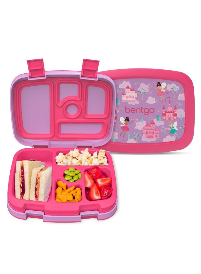Kids Prints Leak Proof 5 Compartment Bento Style Kids Lunch Box Ideal Portion Sizes For Ages 3 To 7 Bpa Free Dishwasher Safe Food Safe Materials Fairies