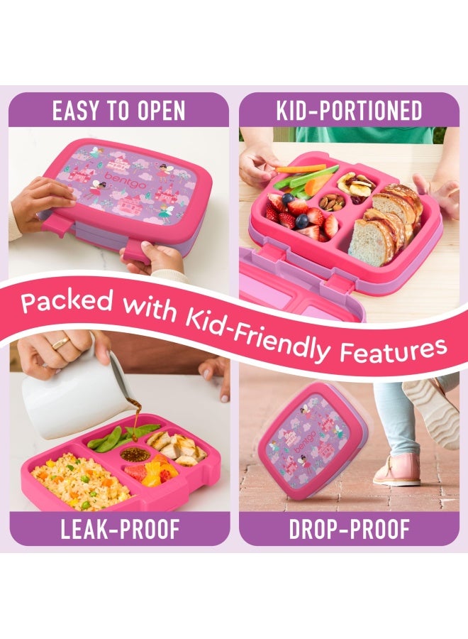 Kids Prints Leak Proof 5 Compartment Bento Style Kids Lunch Box Ideal Portion Sizes For Ages 3 To 7 Bpa Free Dishwasher Safe Food Safe Materials Fairies